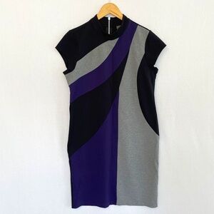 CHICO’S TRAVELERS Size 2 US Large Color Block Mock Neck Cap Sleeve Dress NEW